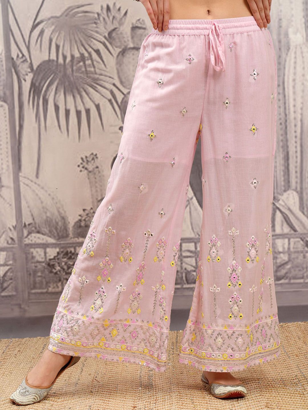 Vishudh Ethnic Motifs Embroidered Pure Cotton Straight Kurta & Sharara With Dupatta