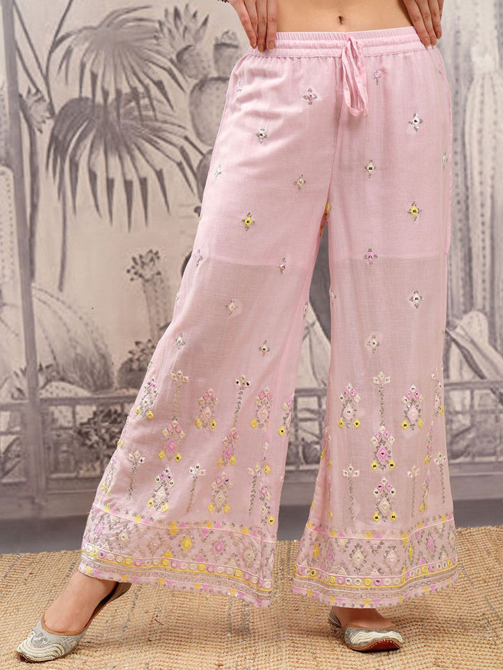 Vishudh Ethnic Motifs Embroidered Pure Cotton Straight Kurta & Sharara With Dupatta