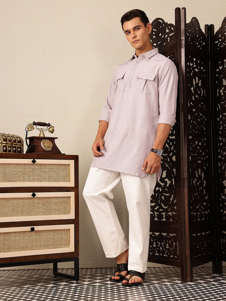 House of Pataudi Shirt Collar Pocket Detailing Rozana Kurta