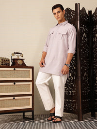 House of Pataudi Shirt Collar Pocket Detailing Rozana Kurta