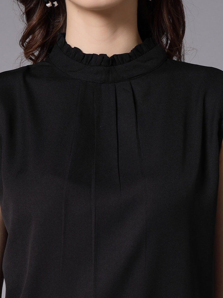 Style Quotient Black High Neck Ruffled Top
