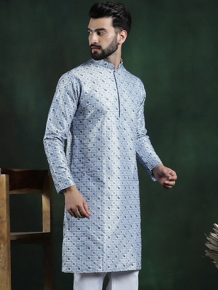 SOJANYA LUXE Geometric Woven Design Thread Work Cotton Silk Straight Kurta