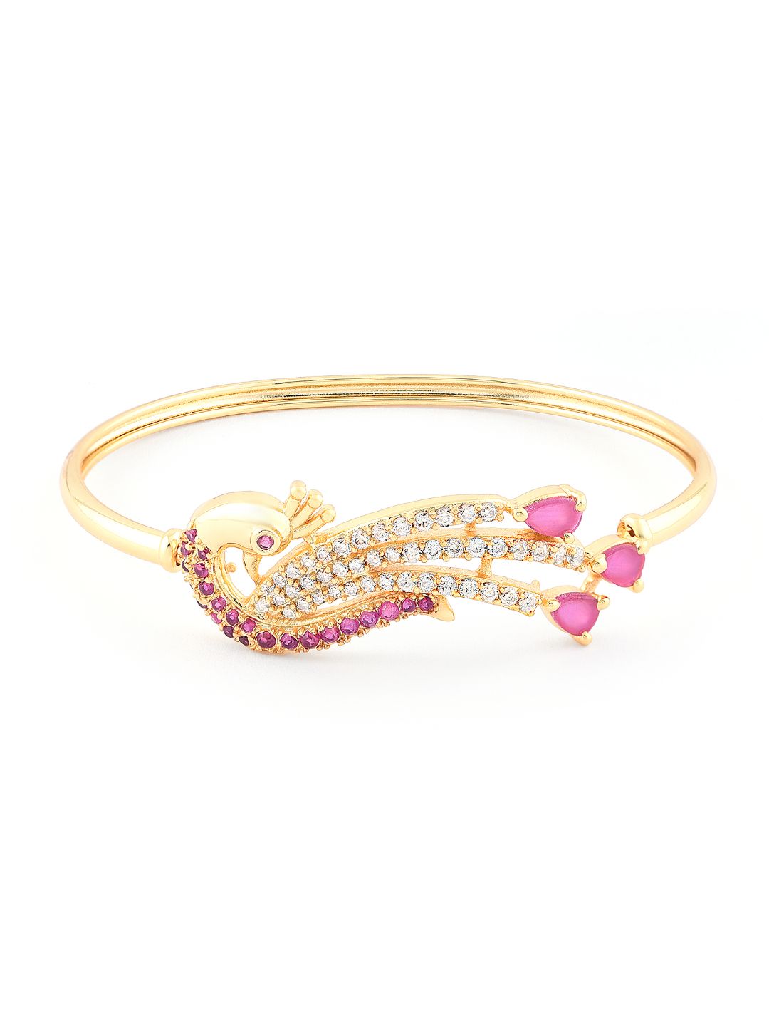 Zaveri Pearls Gold-Plated Peacock Shaped Cubic Zirconia Studded Kada Bracelet