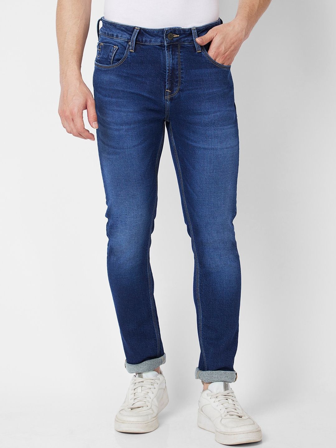 SPYKAR Men Skinny Fit Mid-Rise Heavy Fade Clean Look Stretchable Jeans