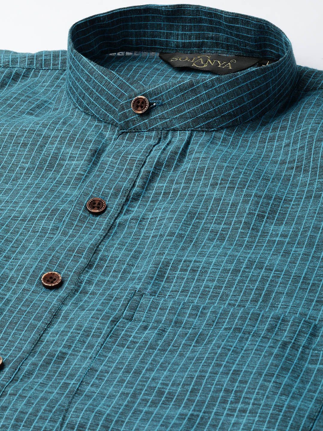 SOJANYA Kurta Lurus Berjalur Biru Lelaki