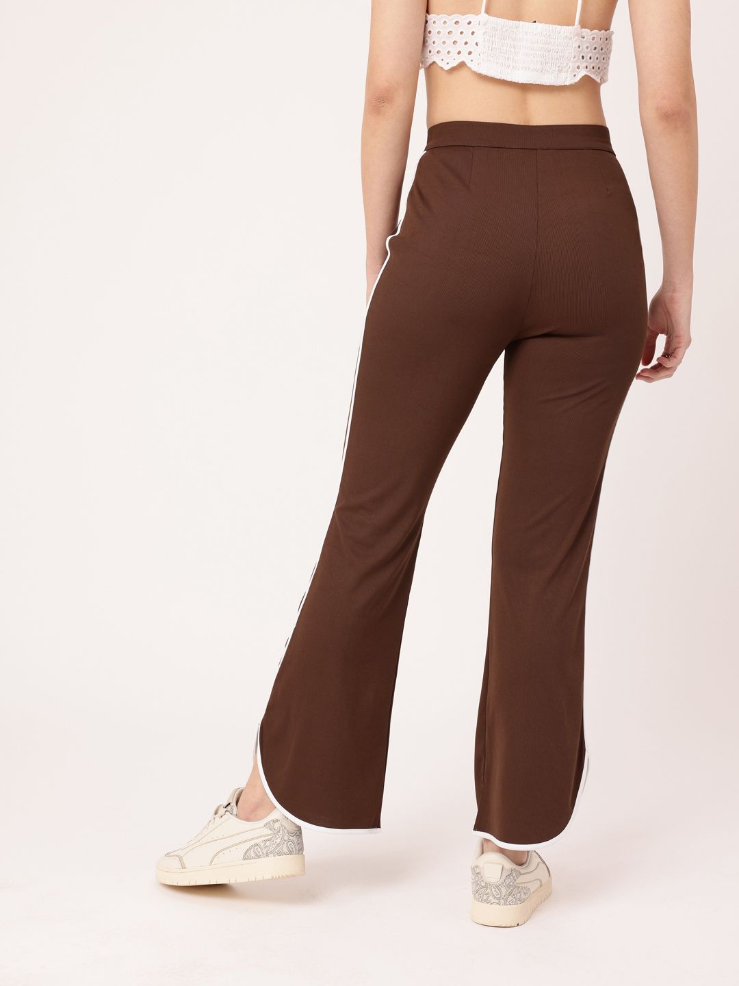 DressBerry Women Subculture Swag Ribbed High-Rise Sided Slits Trousers