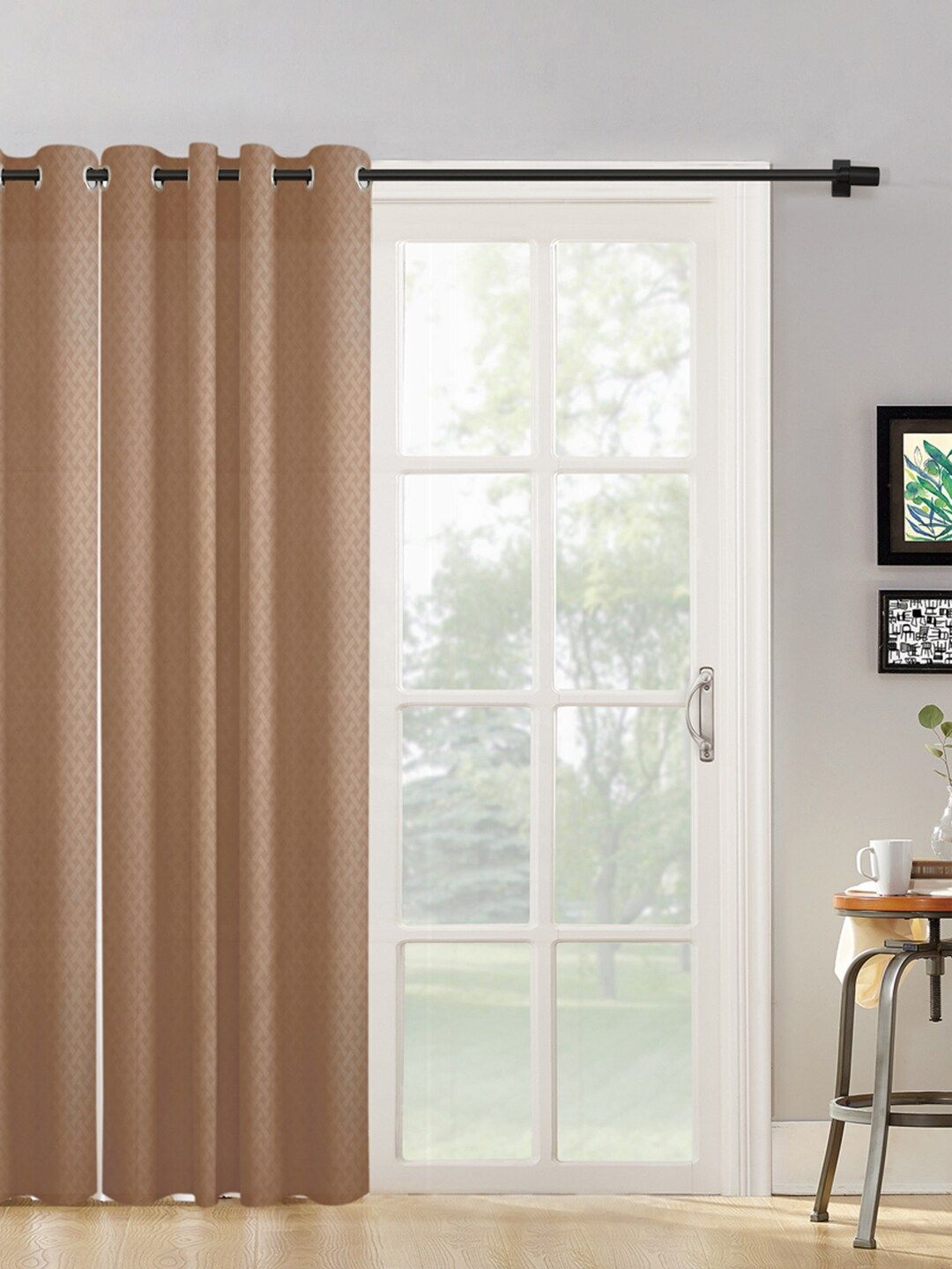 HOSTA HOMES Brown & Cream-Coloured Geometric Long Door Curtain