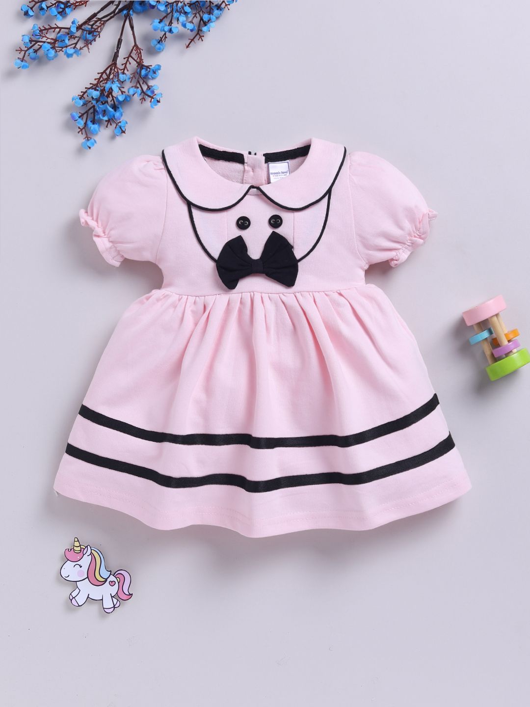 Moms Love Infant Girls Peter Pan Collar Puff Sleeve Fit & Flare Dress
