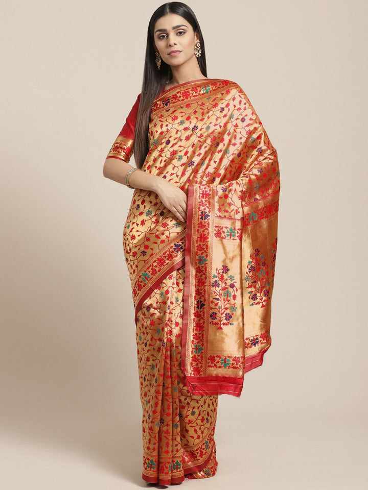 Saree mall Golden & Red Woven Design Banarasi Saree