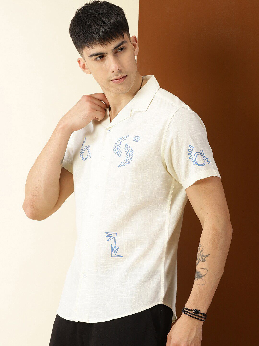 Thomas Scott Premium Conversational Printed Cuban Collar Cotton Casual Shirt