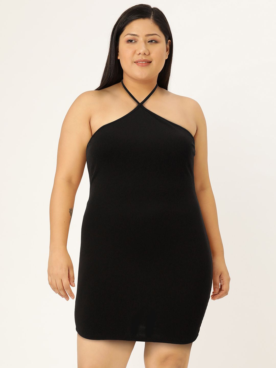 DressBerry Jet Black Striped Emo 2.0 New Necklines Bodycon Dress