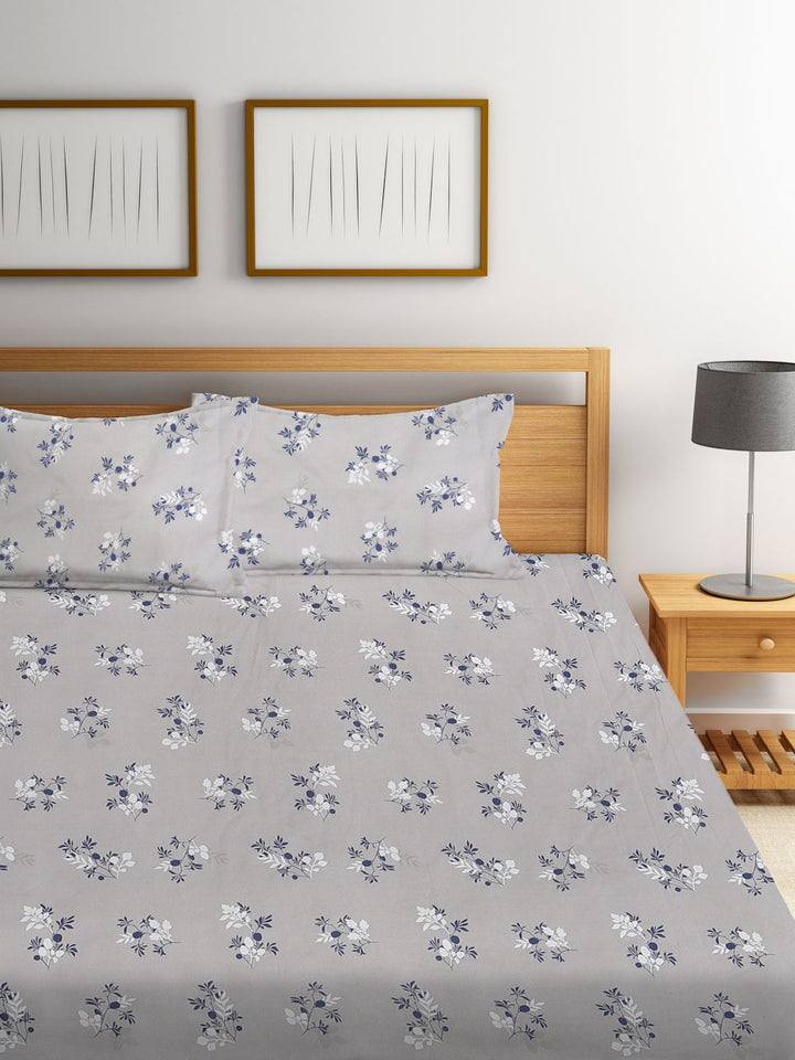 KLOTTHE Floral Printed 300 TC Fitted King Bedsheet with 2 Pillow Covers