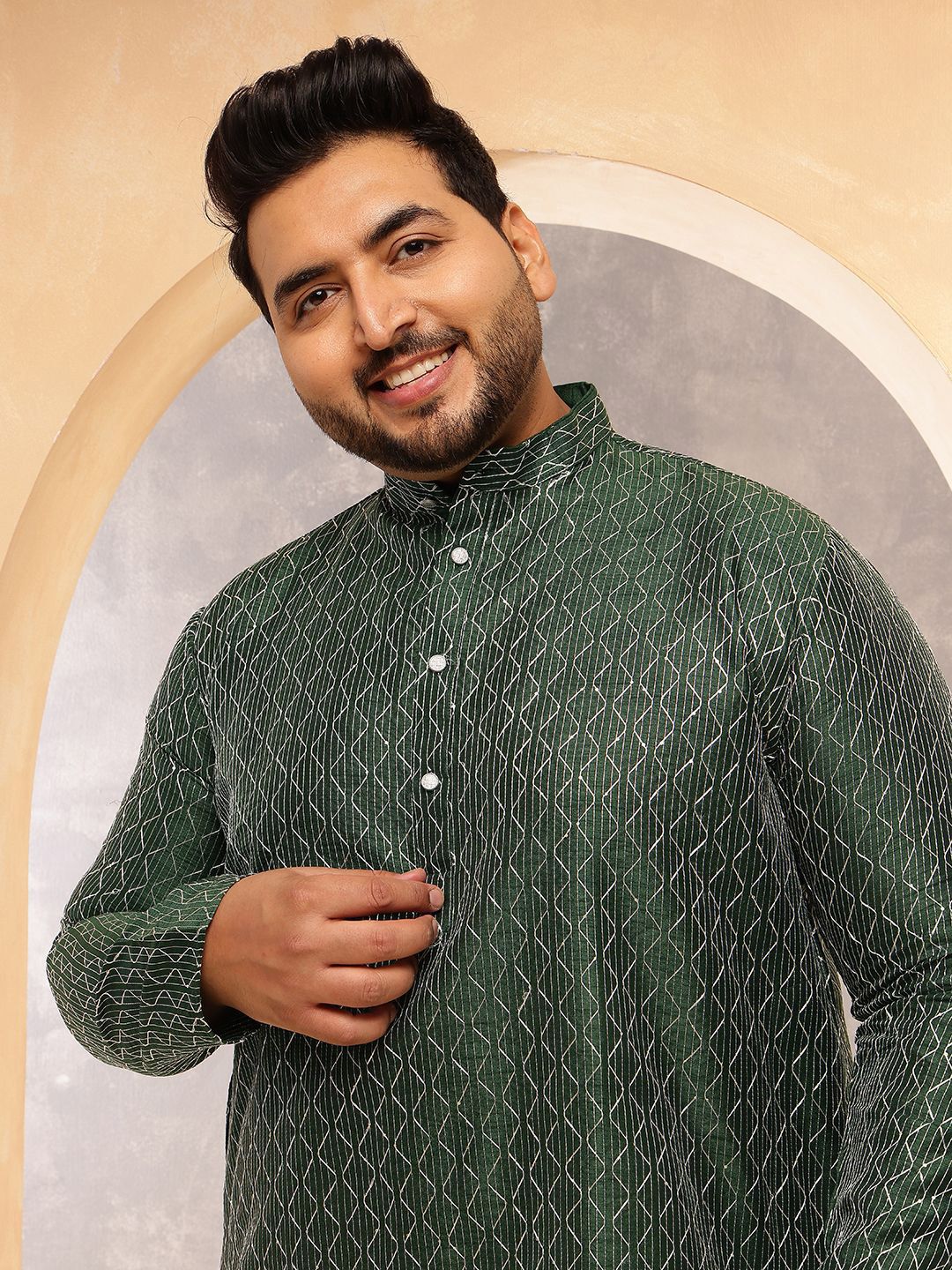 SOJANYA PLUS Kurta Lurus Kolar Mandarin Bercetak Geometrik