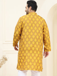 SOJANYA Plus Ethnic Motifs Printed Mandarin Collar Long Sleeves Cotton Silk Straight Kurta