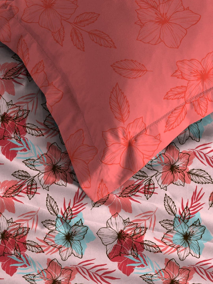 MYTRIDENT Flora Pink Moments Flat 120TC Queen Cotton Bedsheet Set
