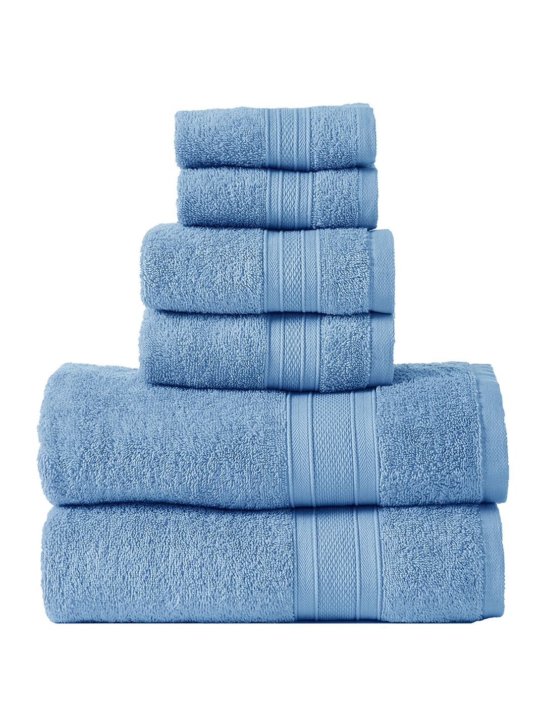 MYTRIDENT Set Of 6 Blue Solid 500 GSM Cotton Towels Set