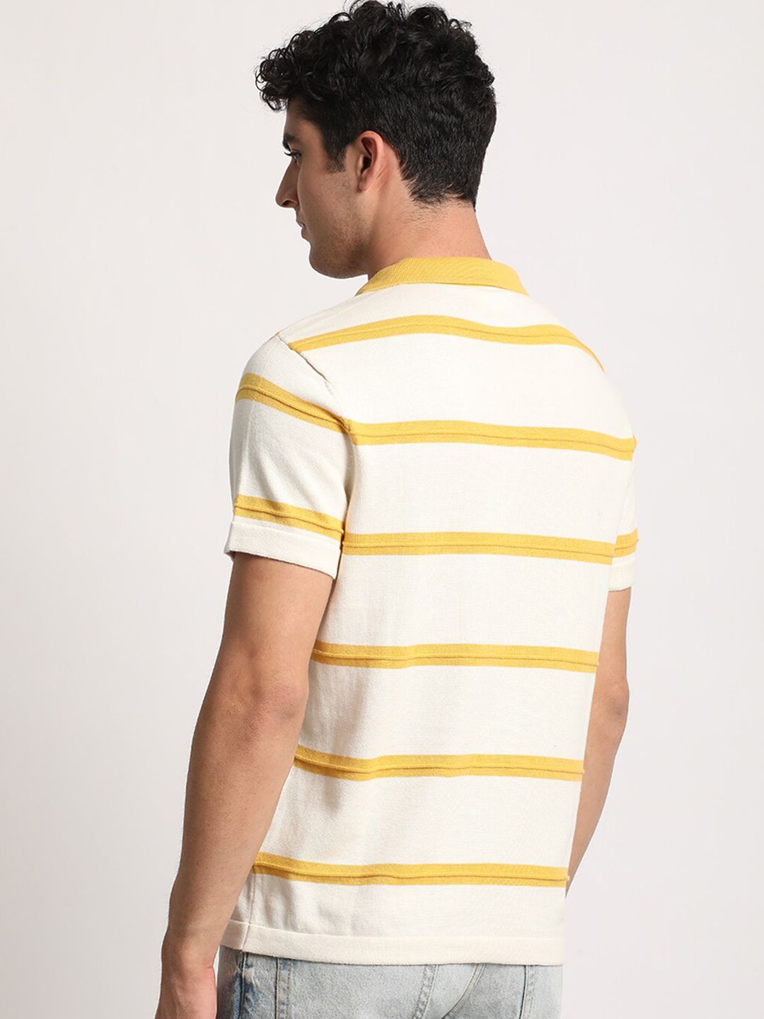 THE BEAR HOUSE Men Striped Regular Fit Cotton Polo Collar T-Shirt