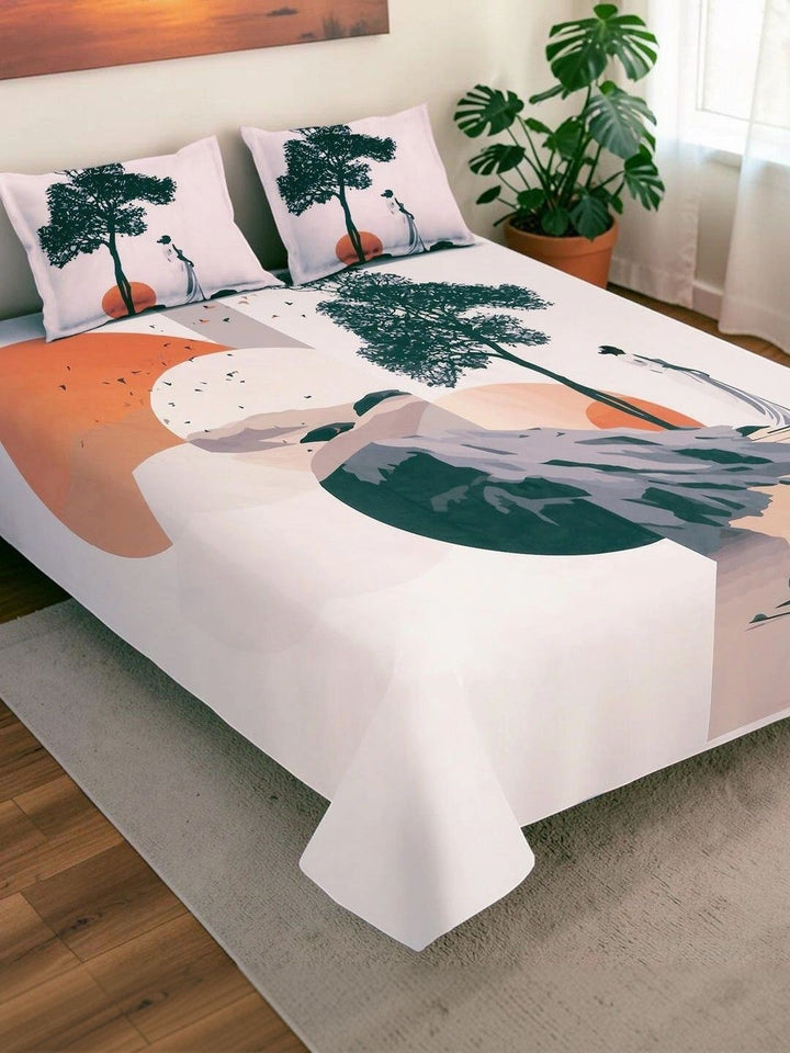 Moda Rapido X KLOTTHE Cadar Katil King 400 TC Berwarna Krim & Hijau dengan 2 Sarung Bantal