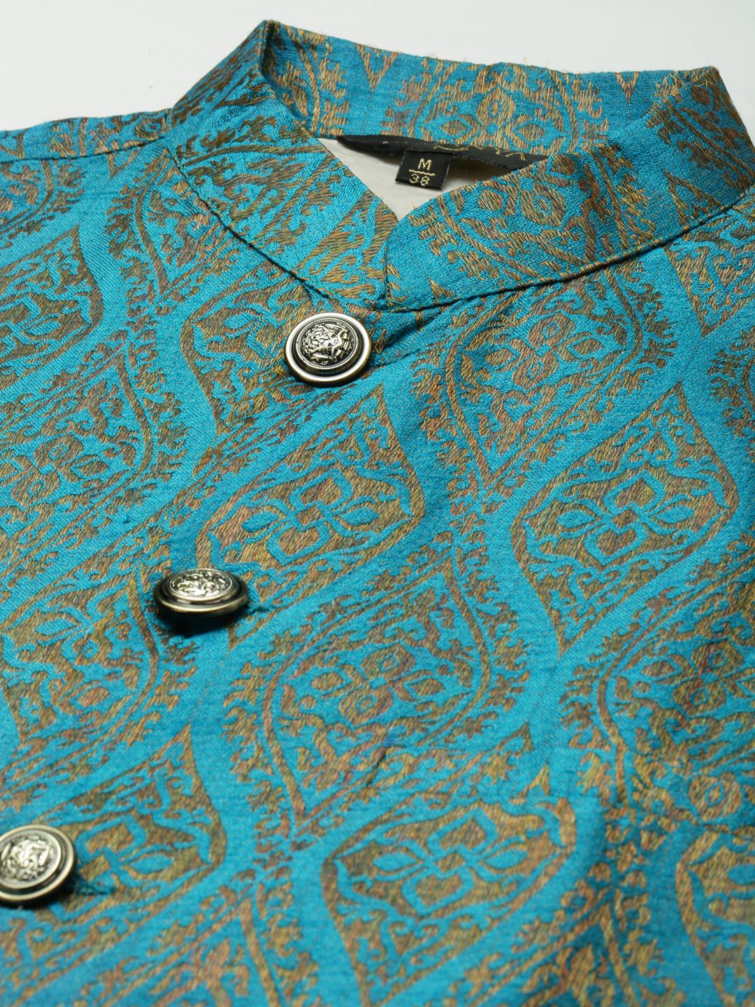 SOJANYA Kurta Belang Hijau Laut Lelaki dengan Jaket Churidar & Nehru