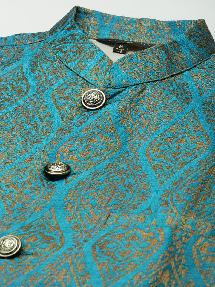 SOJANYA Kurta Belang Hijau Laut Lelaki dengan Jaket Churidar & Nehru