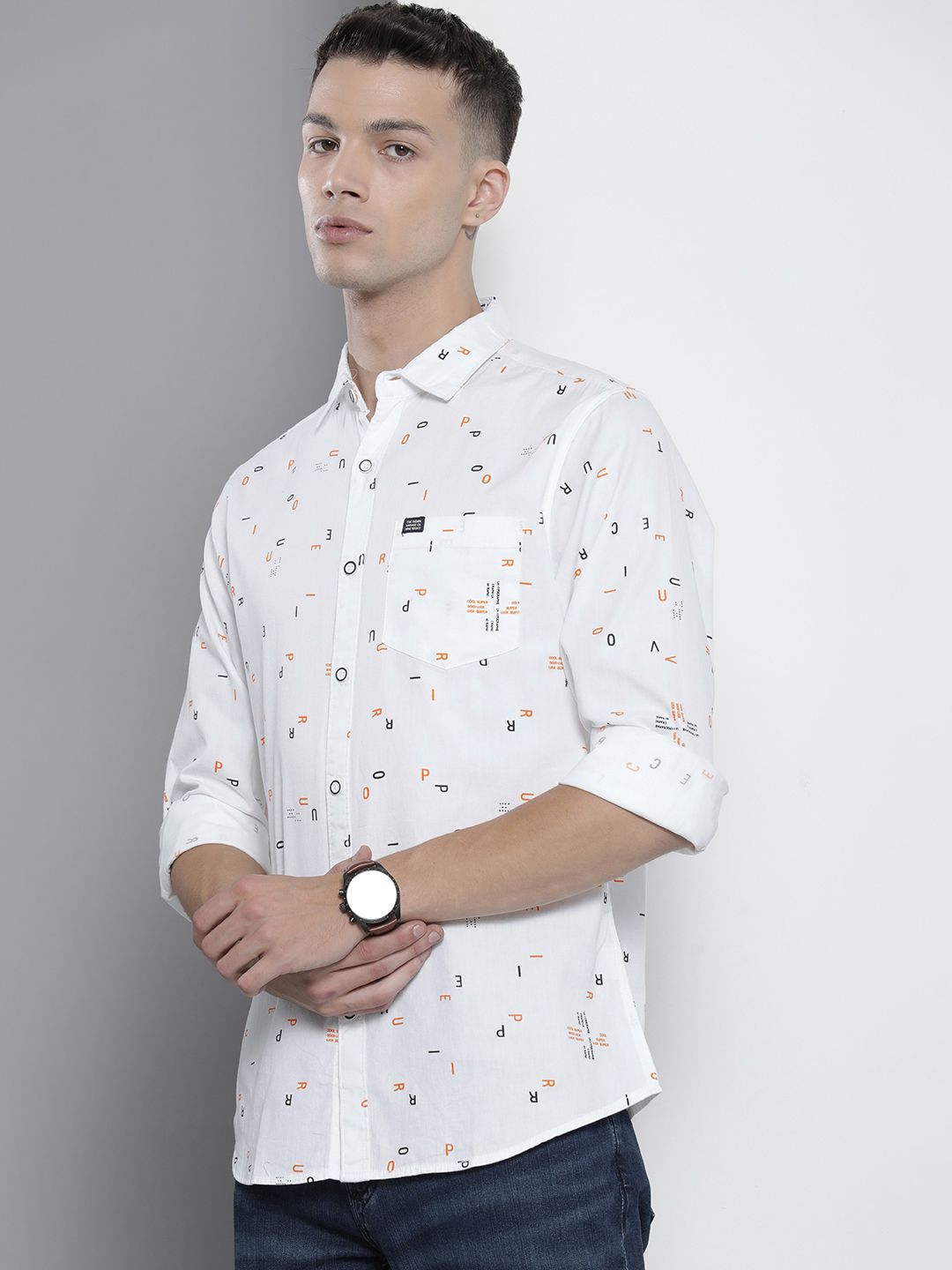The Indian Garage Co Men White Printed Casual Cotton Shirt