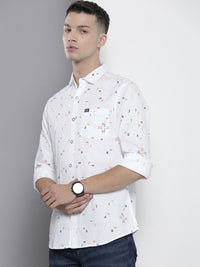 The Indian Garage Co Men White Printed Casual Cotton Shirt