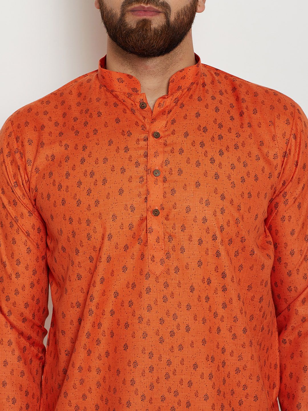 SOJANYA Men Orange Printed Straight Kurta