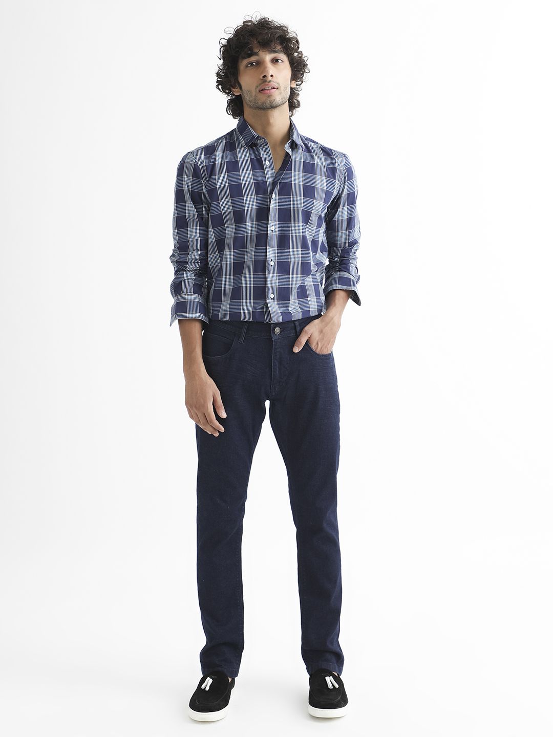 RARE RABBIT Men Turvo Slim Fit Tartan Checked Cotton Shirt