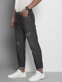 The Indian Garage Co Men Charcoal Grey Mildly Distressed Stretchable Jeans