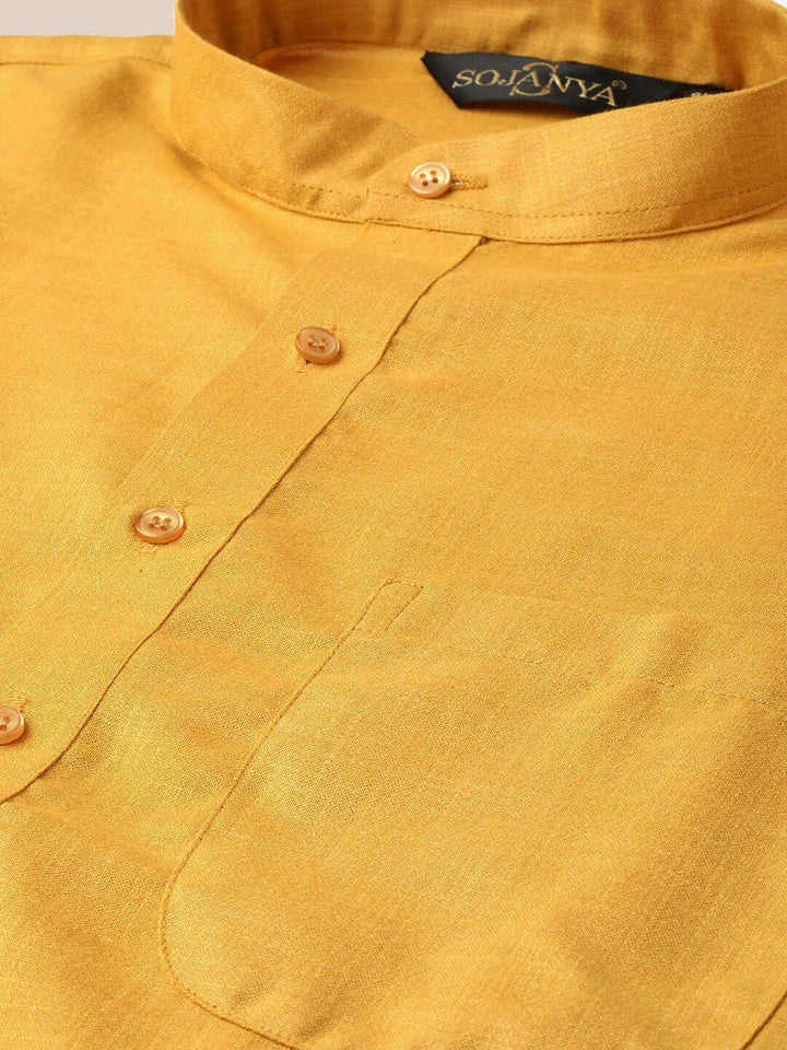 SOJANYA Men Mustard Yellow Thread Work Kurta