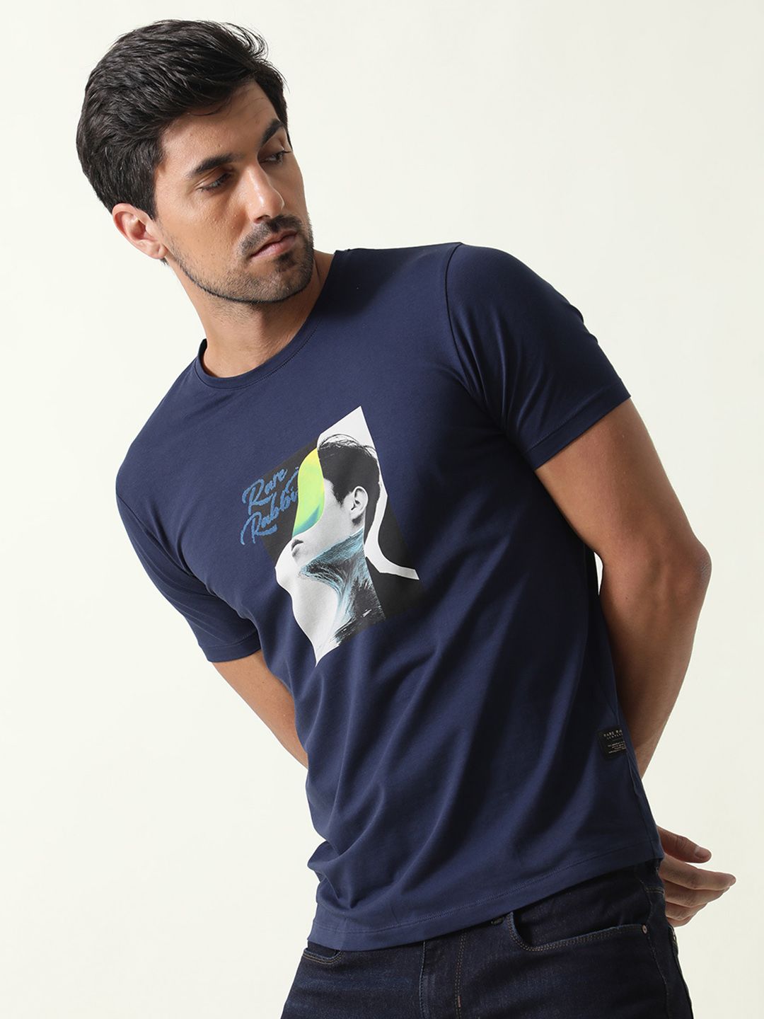 RARE RABBIT Men Minx Graphic Printed Slim Fit T-Shirt