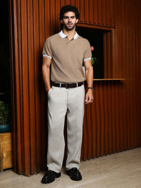 Campus Sutra Men Self Design Polo Collar Cotton T-shirt