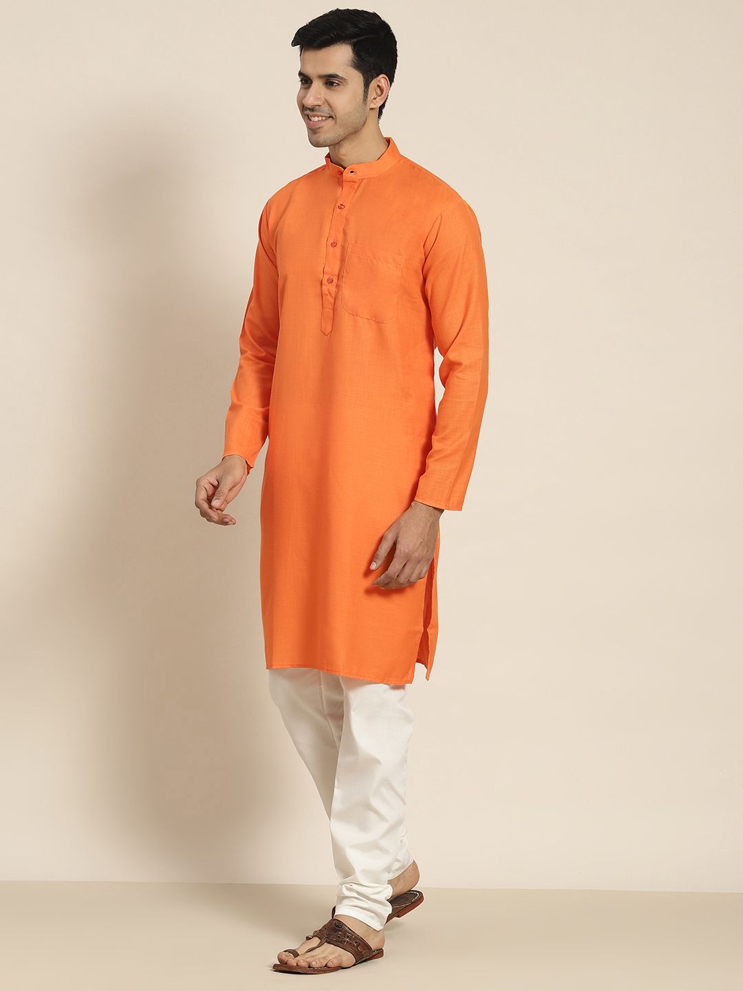 SOJANYA Men Orange Solid Kurta