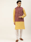 SOJANYA Kurta Kerja Benang Sulam Kuning & Putih Lelaki dengan Jaket Churidar & Nehru