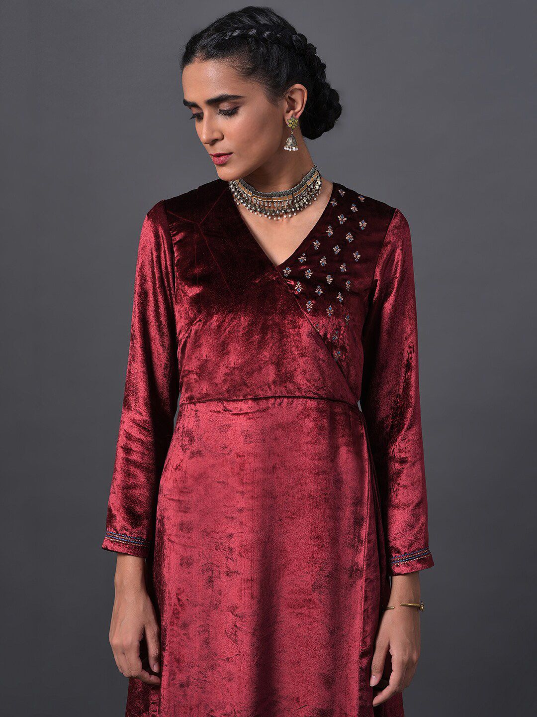 W Women Mock Angrakha Embroidered Kurta with Palazzos