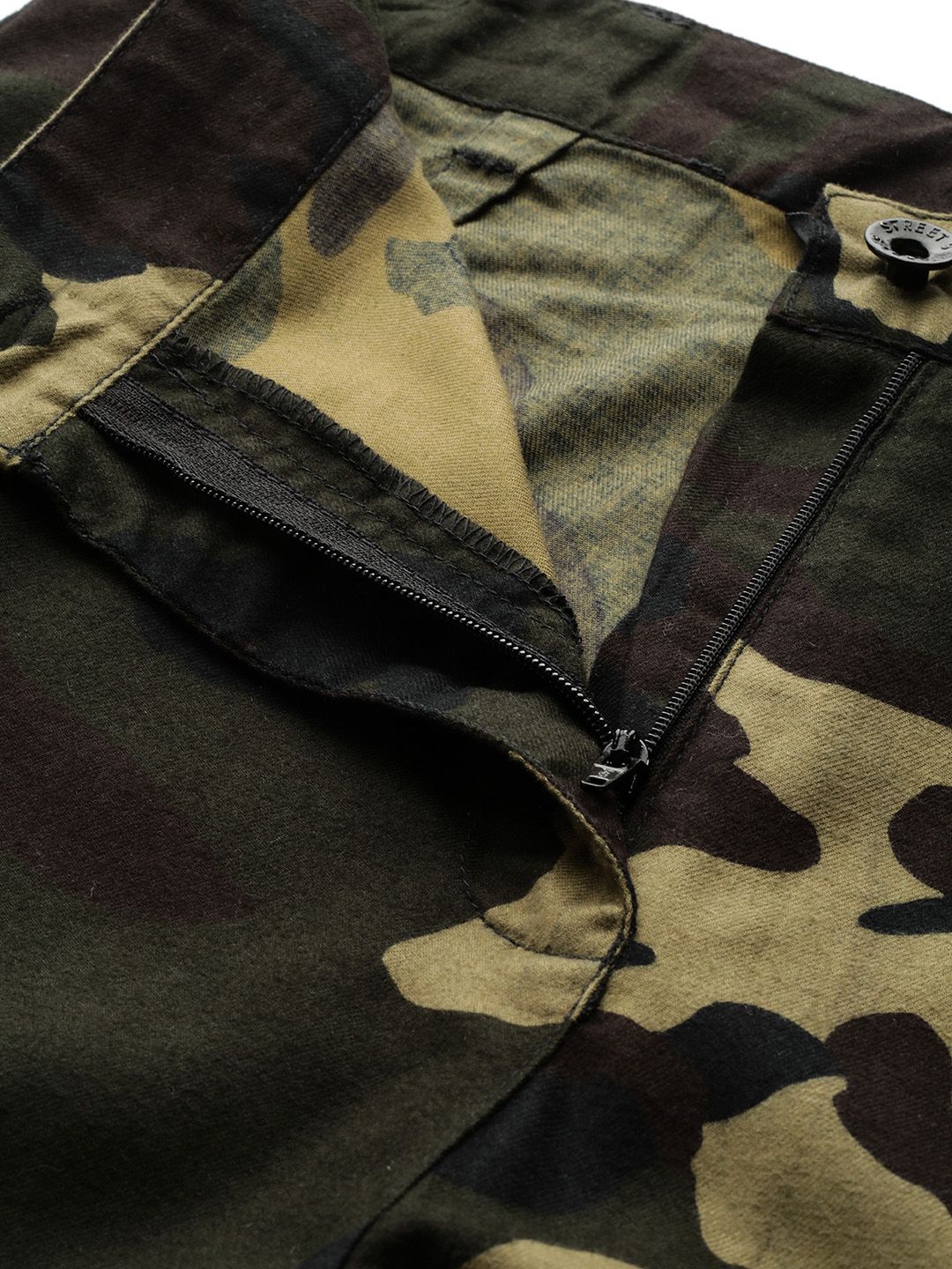 STREET 9 Women Olive Green & Brown Camouflage Print Cargos