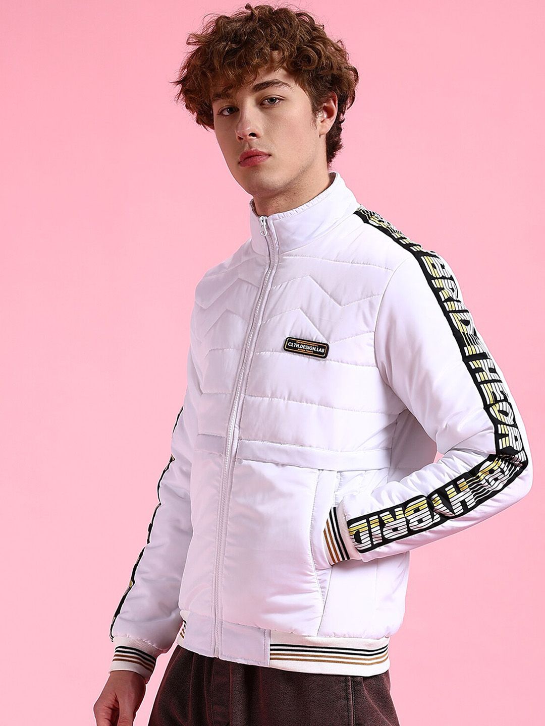 The Indian Garage Co Men White Colourblocked Longline Outdoor Sporty Jacket with Embroidered