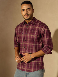 DENNISON Men Tartan Checked Drop Shoulder Oversized Shirt