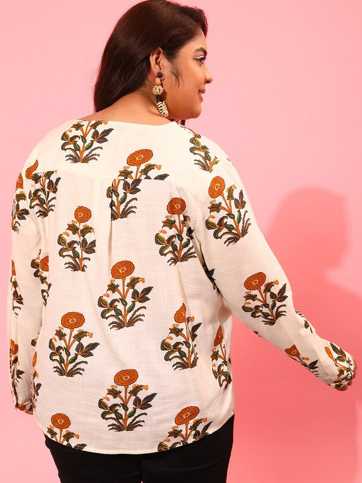 CURVY STREET Floral Print Long Sleeves Top