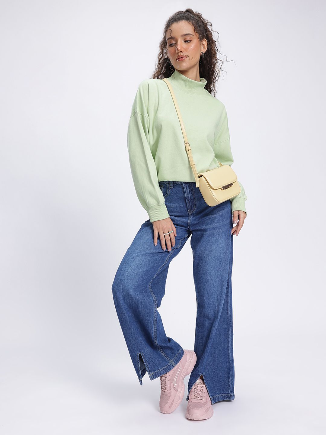 DressBerry High Neck Drop-Shoulder Crop Sweatshirt