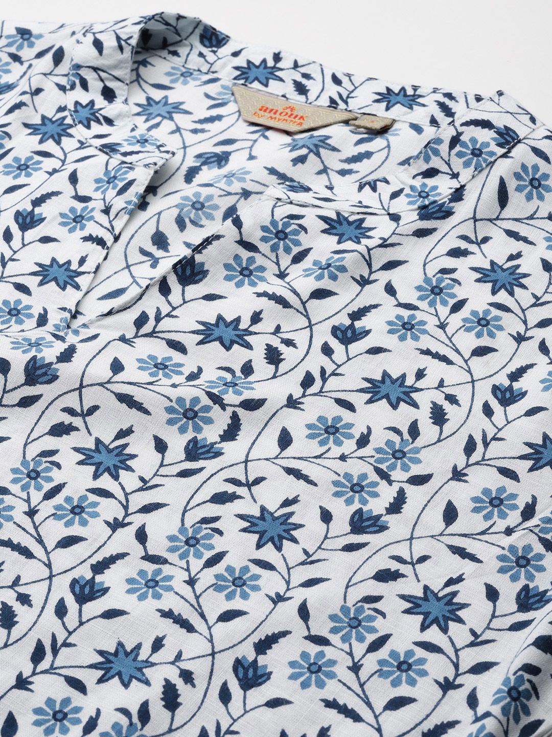 Anouk Floral Printed Band Collar Straight Kurta with Trousers & Dupatta
