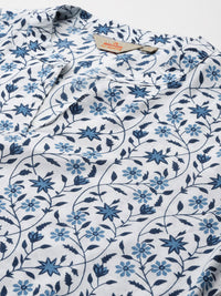 Anouk Floral Printed Band Collar Straight Kurta with Trousers & Dupatta