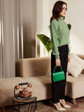 Berrylush Green Cable Knit Self Design Turtle Neck Acrylic Pullover Sweater