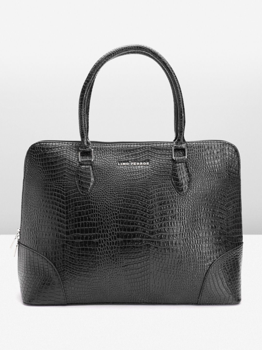 Lino Perros Women Croc Textured Structured Laptop Shoulder Bag