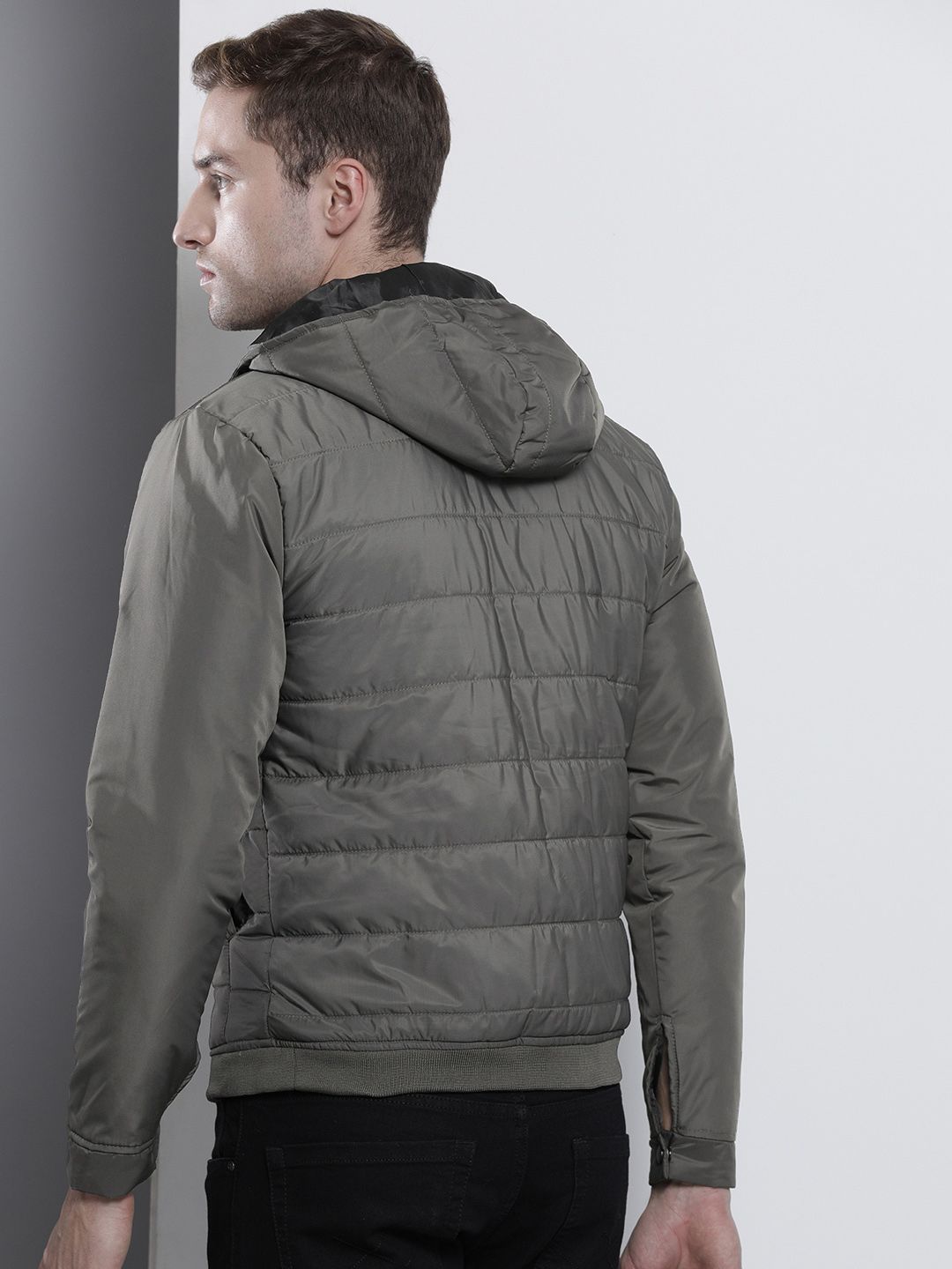 The Indian Garage Co Men Slim Fit Puffer Jacket with Detachable Hood