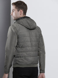 The Indian Garage Co Men Slim Fit Puffer Jacket with Detachable Hood