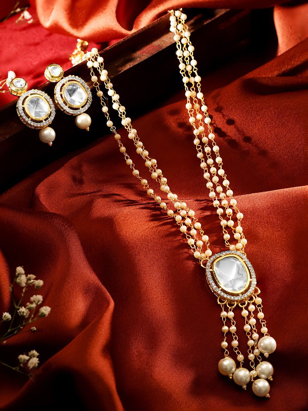 Rubans Gold-Plated Kundan-Studded & Beaded Jewellery Set