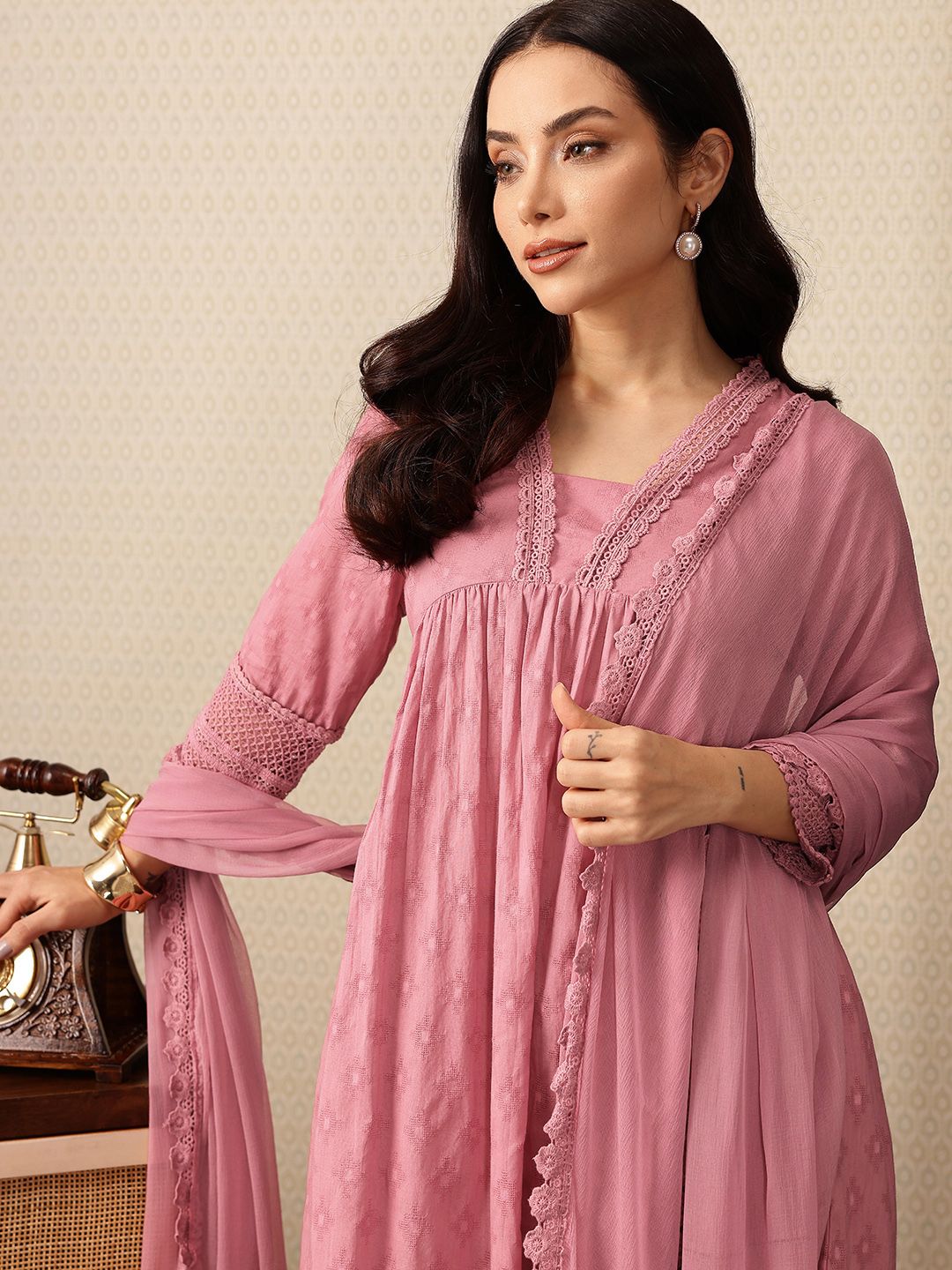 House of Pataudi Empire Pure Cotton Jashn Kurta with Palazzos & Dupatta