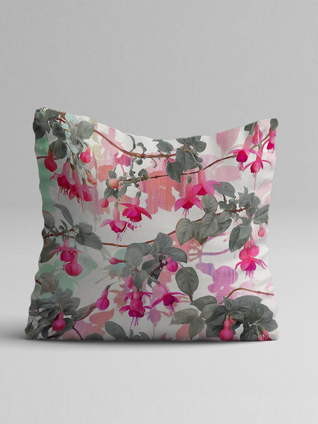 STITCHNEST Green & Magenta Set of 5 Floral Square Cushion Covers