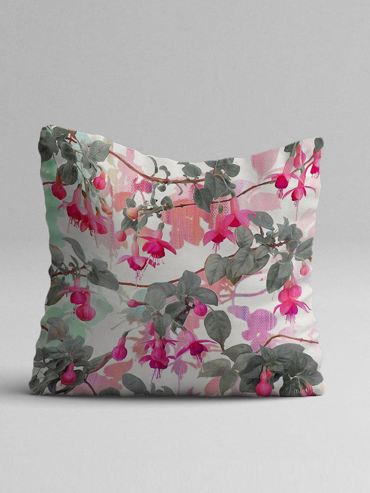 STITCHNEST Green & Magenta Set of 5 Floral Square Cushion Covers